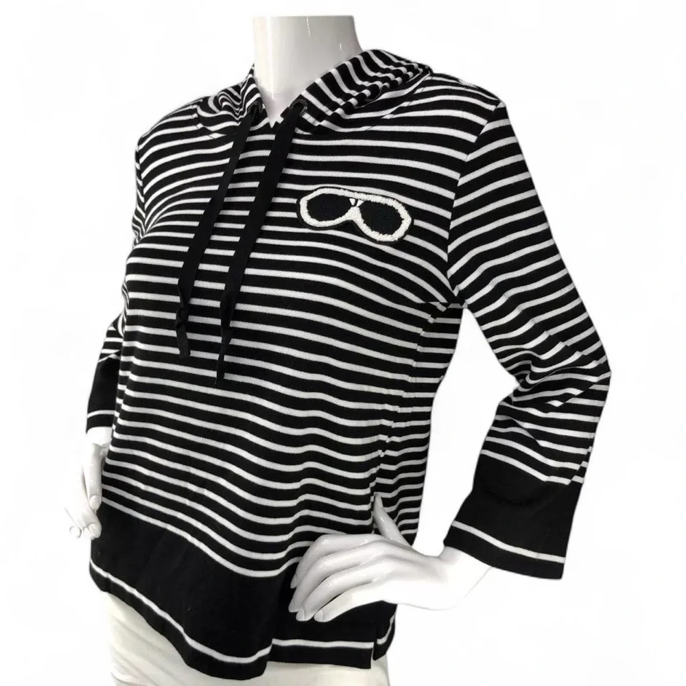 Karl Lagerfeld Striped Hoodie – XS – Iconic Sunglasses Embroidery – Super Soft!